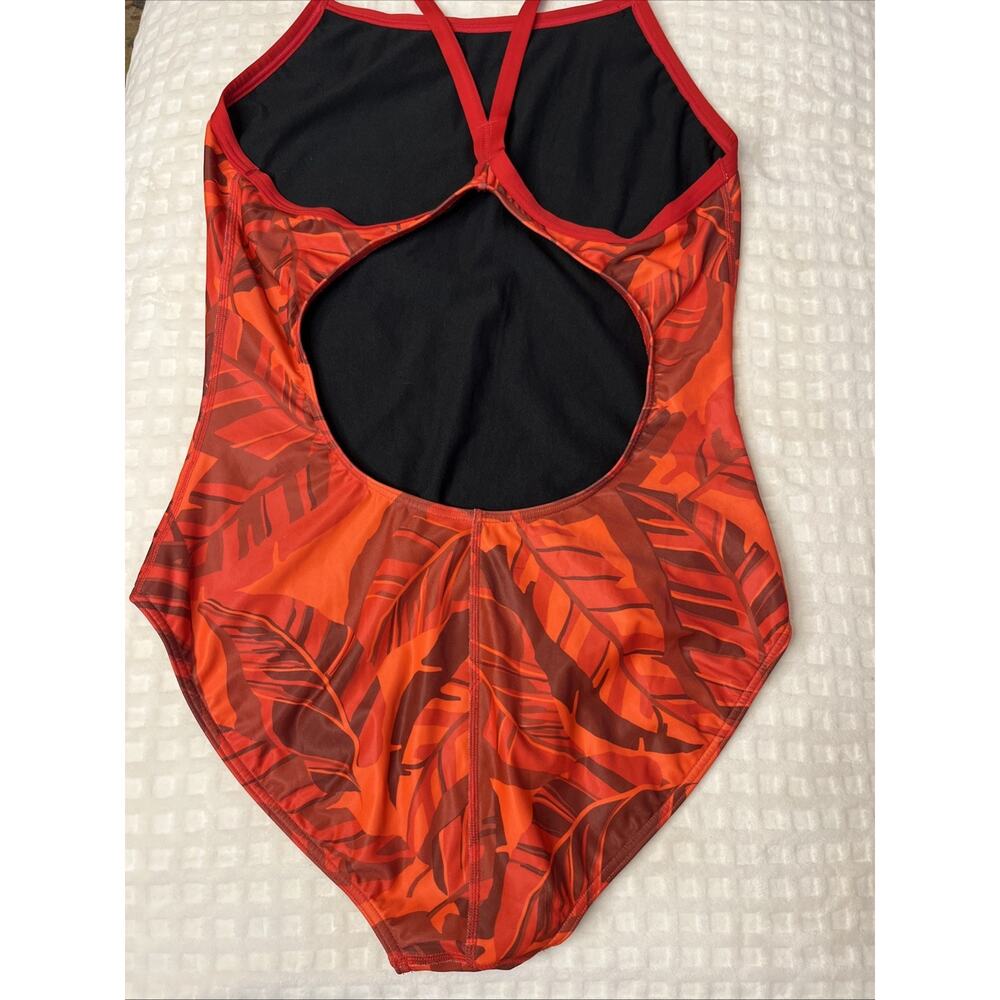 Arena One Piece Racer Back Lap Swimsuit Athletic 42 US XL Red Tropical Print - Picture 12 of 13